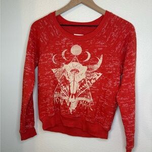 Billabong Orange Moon Magic Cow Skull Sweatshirt Small